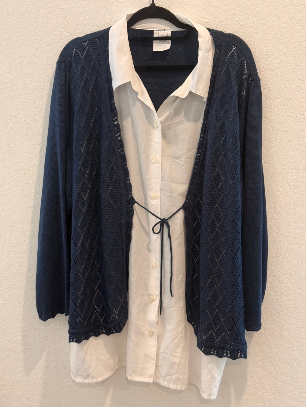 Vintage Navy Openwork Tie-Front‎ Women's Sweater Cardigan